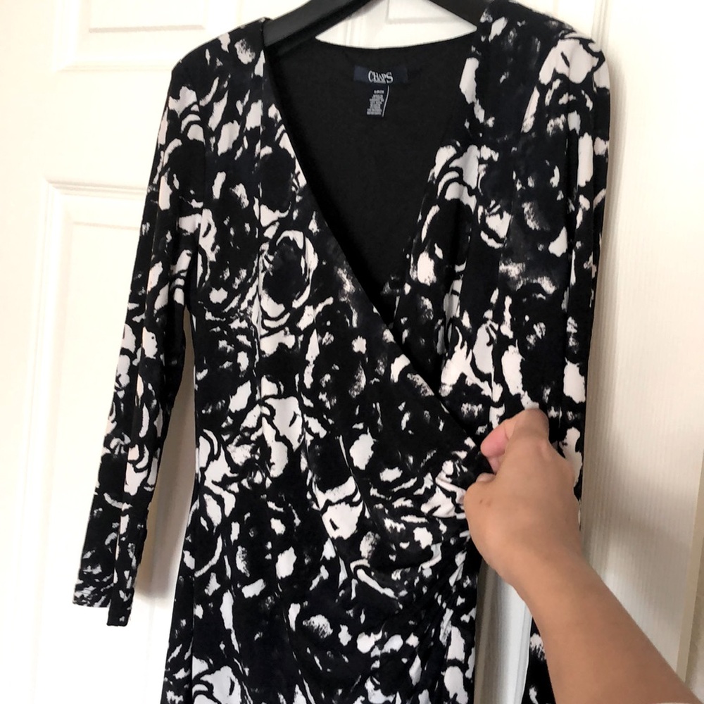 Chaps Black Rose Pattern Wrap Dress